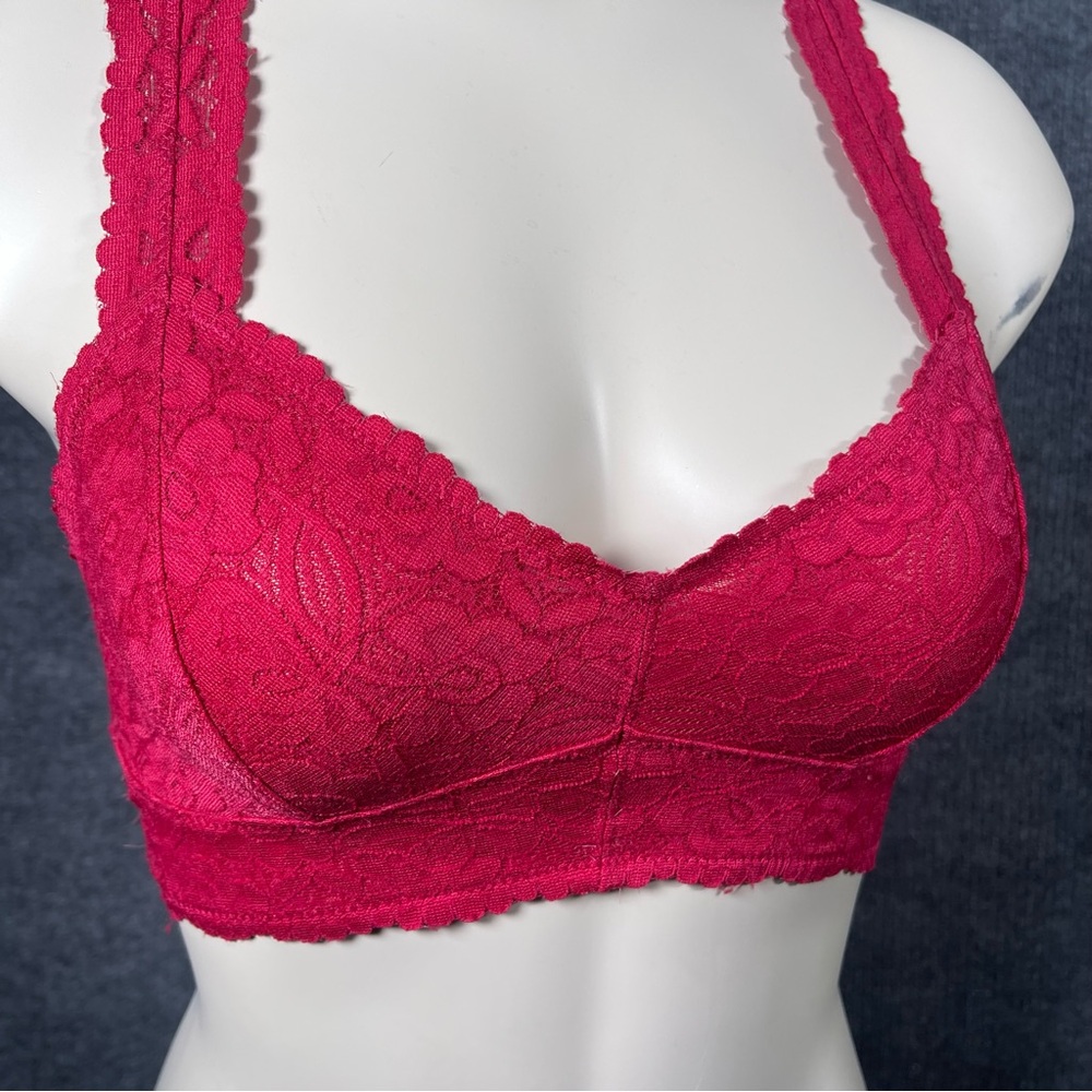 Intimately FREE PEOPLE Women’s XS Red Galloon Lined‎ Lace Racerback Bralette - Picture 9 of 10